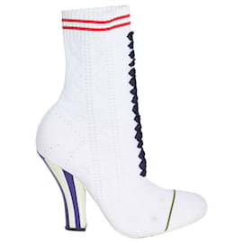 Fendi-White Stretch Knit Lace Up Preowned Sock Boots-White