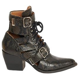 Chloé Vorbesessene Rylee Leder Schnürstiefel mit Schlangenprint Schwarz
