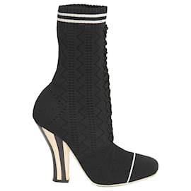 Fendi-Black Stretch Knit Lace Preowned Ankle Boot-Black