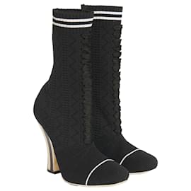 Fendi-Black Stretch Knit Lace Preowned Ankle Boot-Black