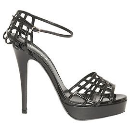 Yves Saint Laurent Schwarze Lackleder-Absatzsandalen 105 gebraucht Schwarz