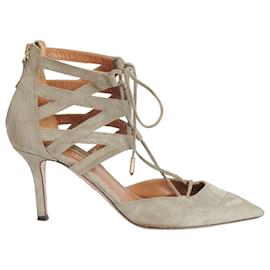 Aquazzura-Belgravia Grey Suede Lace Up Preowned Heels-Grey