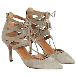 Aquazzura-Belgravia Grey Suede Lace Up Preowned Heels-Grey