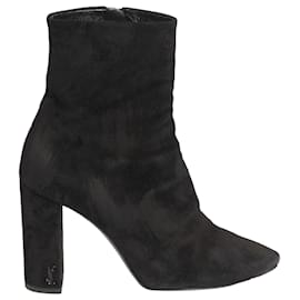 Saint Laurent-Black Suede Lou Preowned Ankle Boots-Black