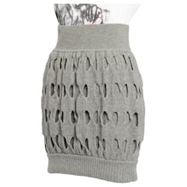 Fendi-Grey Wool Perforated Bubble Preowned Mini Skirt-Grey