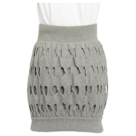 Fendi-Grey Wool Perforated Bubble Preowned Mini Skirt-Grey