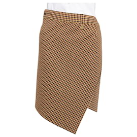Balenciaga-2020 Brown Check Preowned Wool Asymmetric Mini Skirt-Brown