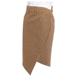 Balenciaga-2020 Brown Check Preowned Wool Asymmetric Mini Skirt-Brown