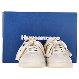 Autre Marque-Adidas Originals + Pharrell Williams Humanrace Samba Suede-Trimmed Sneakers in Yellow Leather-White
