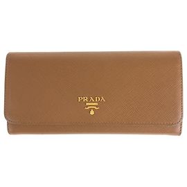 Prada Saffiano Leather Long Wallet with Card Case Brown