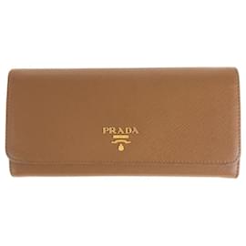 Prada-Prada Saffiano Leather Long Wallet with Card Case-Brown