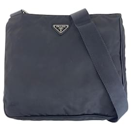 Prada-Prada Nylon Leather Tessuto Saffiano Crossbody-Black