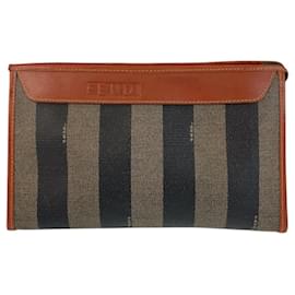 Fendi-Fendi Pequin PVC Clutch Bag-Brown