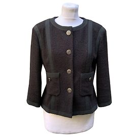 Chanel Chaqueta de tweed negro de algodón 3/4 tamaño 36 FR 2013 Negro