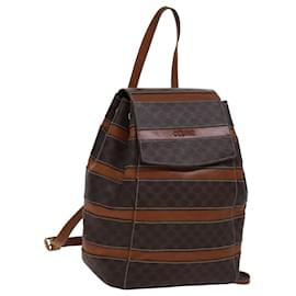 Céline-CELINE Macadam Canvas Backpack PVC Leather Brown Gold Auth bs21418-Brown,Golden