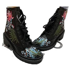 Kenzo Leather Ankle Boots Multicolored Embroidery Multiple colors