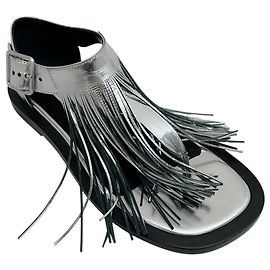 Jil Sander silberne Lederfransen-Sandalen Silber