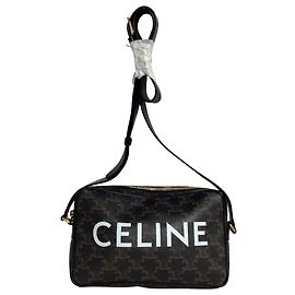 Céline Sac messager Celine Medium Triomphe Logo en toile enduite marron Marron Rouge