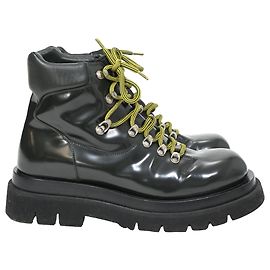 Bottega Veneta Lug Hiking Boots in Black Leather Black