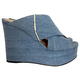 Sandales à talons compensés Sergio Rossi Alma en denim bleu Bleu