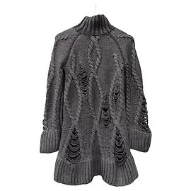 Dunkelgraues langärmliges Strickkleid von Alexander Mcqueen Pre-Fall 2009 Anthrazitgrau