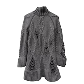 Alexander Mcqueen-Alexander Mcqueen Pre-Fall 2009 Dark Grey Long Sleeve Knitted Sweater Dress-Dark grey