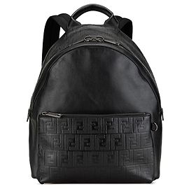 Fendi Black Vitello Grace Zucca Embossed Leather Backpack Black