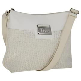 Christian Dior-Christian Dior Trotter Canvas Shoulder Bag White Silver Auth 105952-Silvery,White
