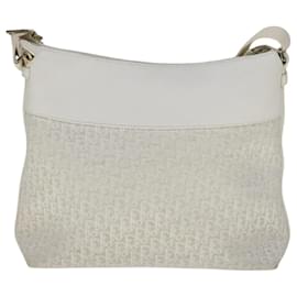 Christian Dior-Christian Dior Trotter Canvas Shoulder Bag White Silver Auth 105952-Silvery,White