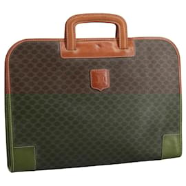 Céline-CELINE Macadam Canvas Hand Bag PVC Leather Brown Auth yk16760-Brown