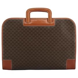 Céline-CELINE Macadam Canvas Hand Bag PVC Leather Brown Auth yk16760-Brown