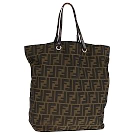 Fendi-FENDI Zucca Canvas Hand Bag Brown Black Auth ep7128-Brown,Black