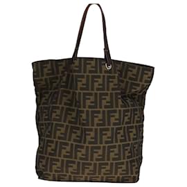 Fendi-FENDI Zucca Canvas Hand Bag Brown Black Auth ep7128-Brown,Black