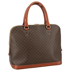 Céline-CELINE Macadam Canvas Hand Bag PVC Leather Brown Gold Auth bs21413-Brown,Golden