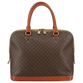 Céline-CELINE Macadam Canvas Hand Bag PVC Leather Brown Gold Auth bs21413-Brown,Golden