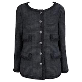 Chanel-Iconic Globalization Ad Campaign Black Tweed Jacket 42 FR-Black