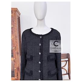 Chanel-Iconic Globalization Ad Campaign Black Tweed Jacket 42 FR-Black