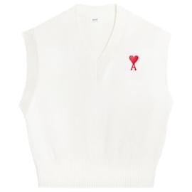 Ami Ärmelloser V-Ausschnitt Pullover Rot Eggshell Rot Aus weiß
