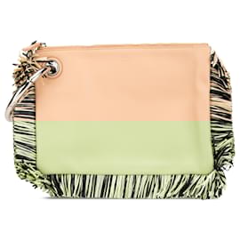 Fendi-Fendi Brown Zucca Leather and Raffia Triplette Clutch-Brown,Beige