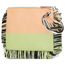 Fendi-Fendi Brown Zucca Leather and Raffia Triplette Clutch-Brown,Beige