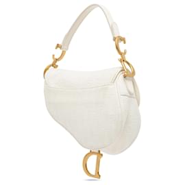 Dior-Dior White Mini Oblique Canvas Saddle Bag-White