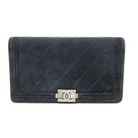 Chanel Boy Chanel A80285 Portafoglio Lungo in Velluto per Donna Blu navy