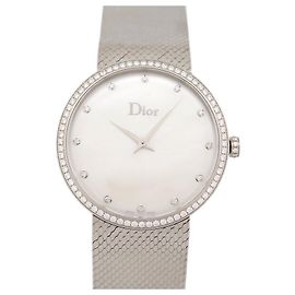 NEUEN DIOR SATINE CD043115 36MM STAHL DIAMANT QUARZ UHR Silber
