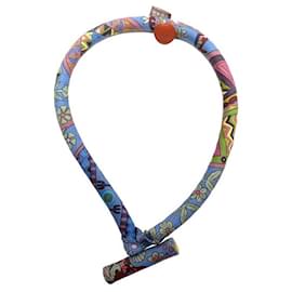 Hermès-COLLIER HERMES PETIT H BRIDE PM EN SOIE MULTICOLORE H1003108 43CM BANGLE-Multicolore