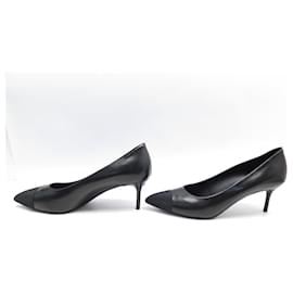 Chanel-CHANEL SHOES PUMPS G31384 39 IN BLACK LEATHER AND SATIN + BOX-Black