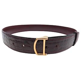 Cartier-VINTAGE CARTIER MUST CROCODILE LEATHER BELT BORDEAUX T65-Dark red