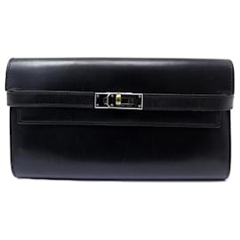 Hermès-PORTEFEUILLE HERMES KELLY CUIR BOX NOIR PORTE MONNAIE BLACK LEATHER WALLET-Noir