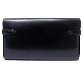 Hermès-PORTEFEUILLE HERMES KELLY CUIR BOX NOIR PORTE MONNAIE BLACK LEATHER WALLET-Noir
