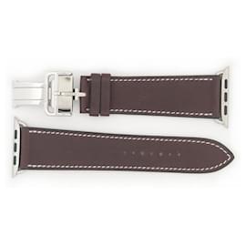 Hermès-NINE BRACELET FOR HERMES APPLE WATCH DEPLOYANT BUCKLE BARRENIA LEATHER-Brown