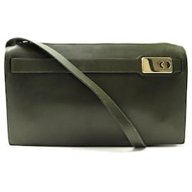 Christian Dior-VINTAGE CHRISTIAN DIOR HAND BAG WITH CD LOGO PLAQUE SHOULDER STRAP POUCH HANDBAG PURSE-Khaki